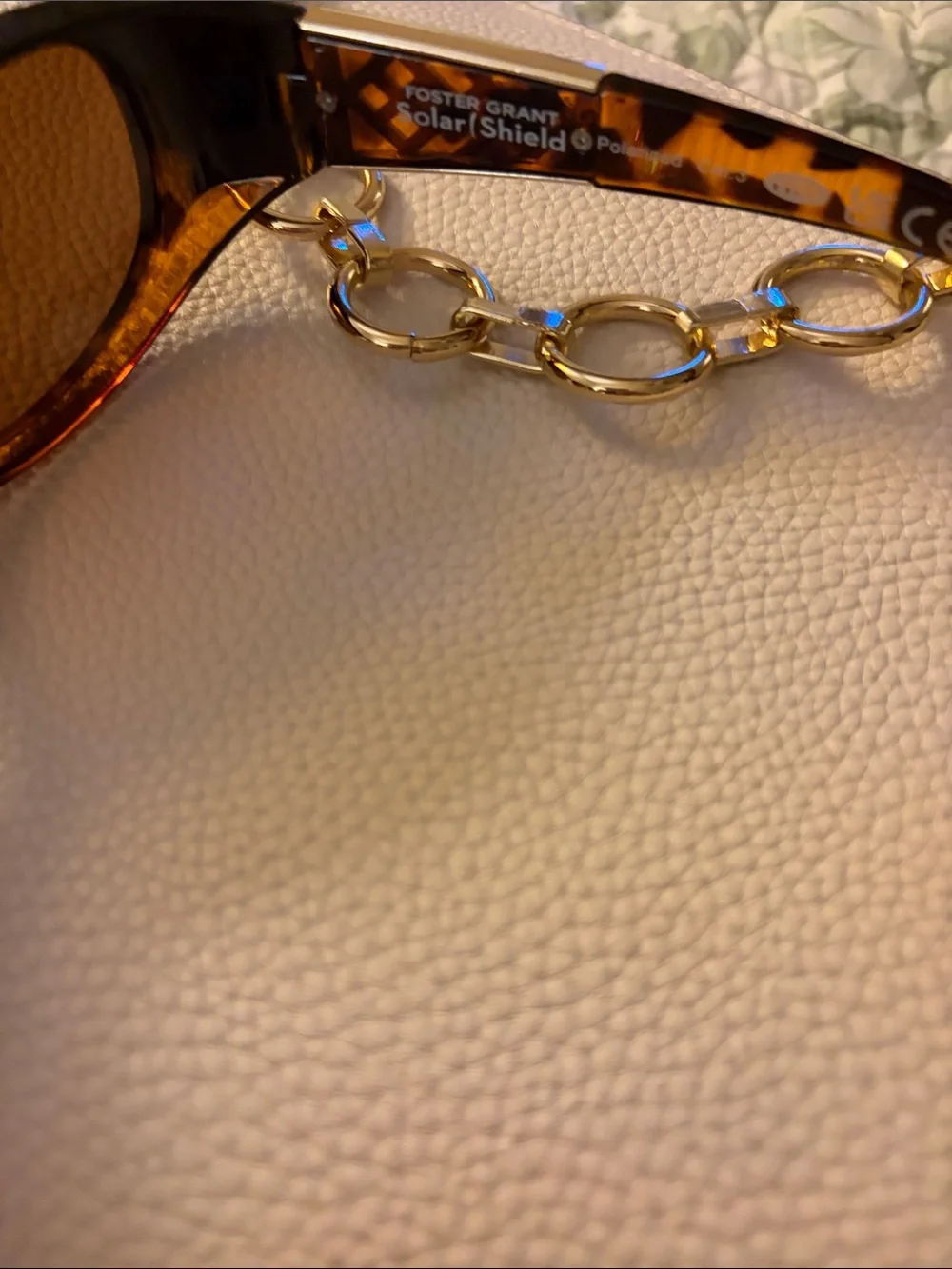 Foster Grant Andrea polarized solar shield in tortoise shell with gold accents. - Picture 3 of 5